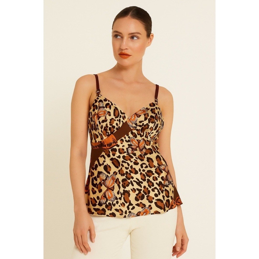 Russell Kemp‎ Silk Leopard Butterfly Print Slip Cami Tank Top Size 8 Bling NWOT